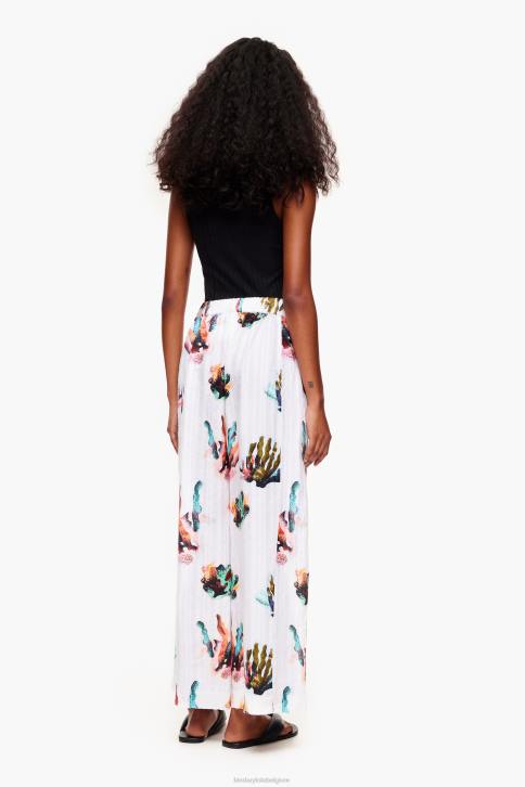 linnen broek met koraalprint Bimba Y Lola ivoor kleding 4HDL394