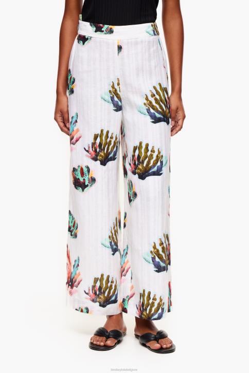linnen broek met koraalprint Bimba Y Lola ivoor kleding 4HDL394