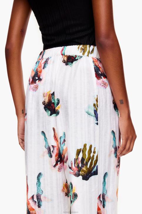 linnen broek met koraalprint Bimba Y Lola ivoor kleding 4HDL394