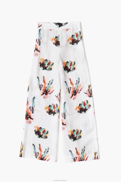 linnen broek met koraalprint Bimba Y Lola ivoor kleding 4HDL394