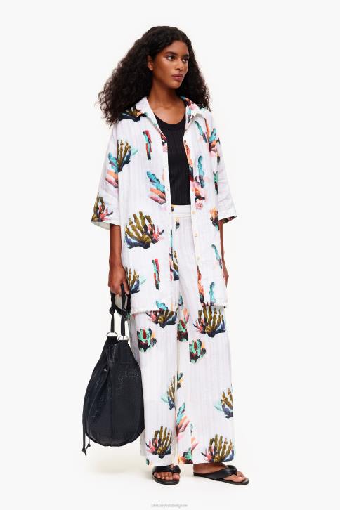 linnen broek met koraalprint Bimba Y Lola ivoor kleding 4HDL394