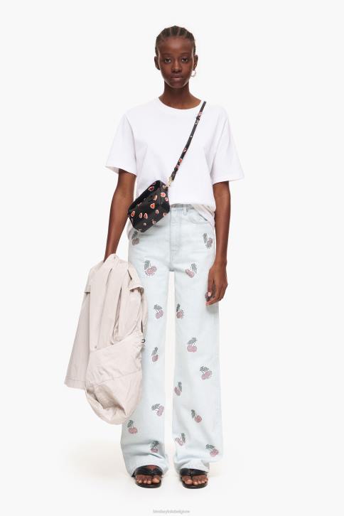 wijde pijpen - wijde jeans met kersen Bimba Y Lola blauw kleding 4HDL408