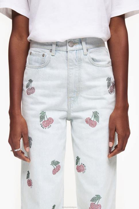 wijde pijpen - wijde jeans met kersen Bimba Y Lola blauw kleding 4HDL508