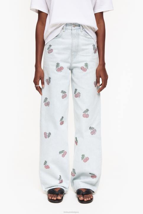 wijde pijpen - wijde jeans met kersen Bimba Y Lola blauw kleding 4HDL508