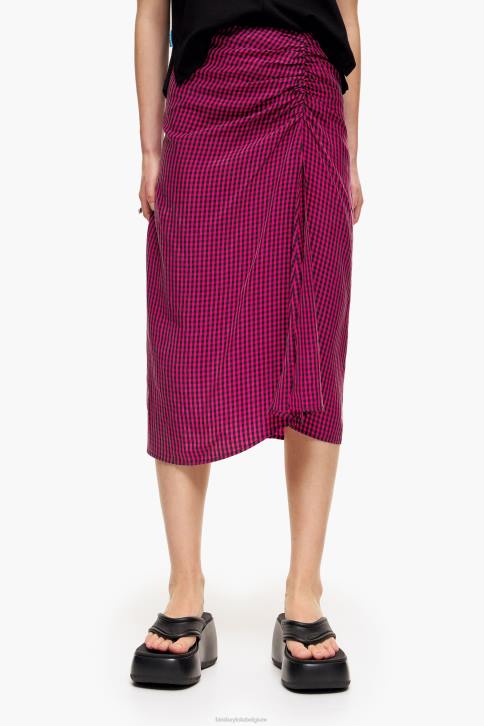 geruite vloeiende midi-rok Bimba Y Lola fuchsia kleding 4HDL467