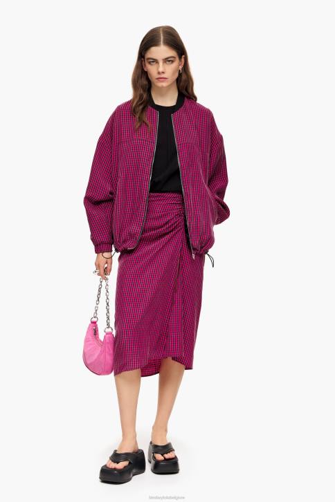 geruite vloeiende midi-rok Bimba Y Lola fuchsia kleding 4HDL467