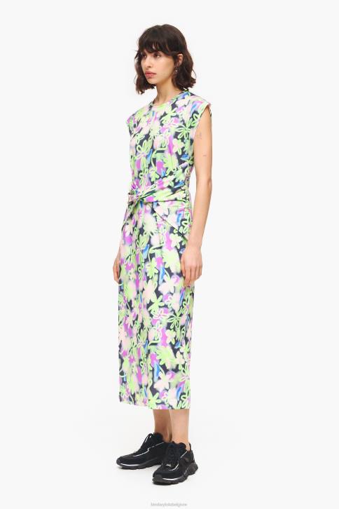 Getailleerde midi-jurk met graffiti-bloemenprint Bimba Y Lola lila kleding 4HDL215