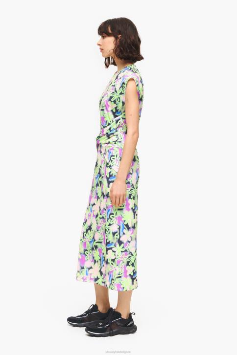 Getailleerde midi-jurk met graffiti-bloemenprint Bimba Y Lola lila kleding 4HDL215