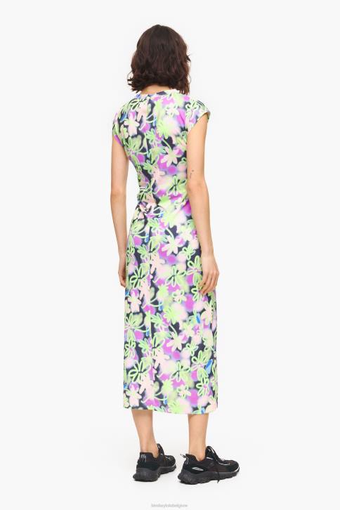 Getailleerde midi-jurk met graffiti-bloemenprint Bimba Y Lola lila kleding 4HDL215