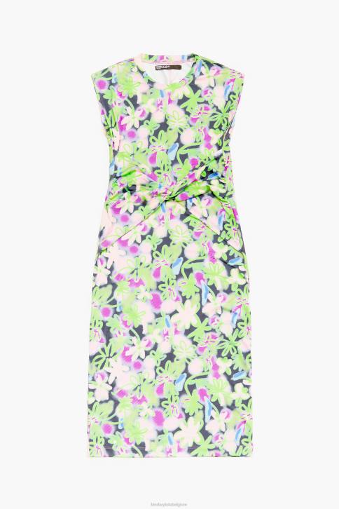Getailleerde midi-jurk met graffiti-bloemenprint Bimba Y Lola lila kleding 4HDL215