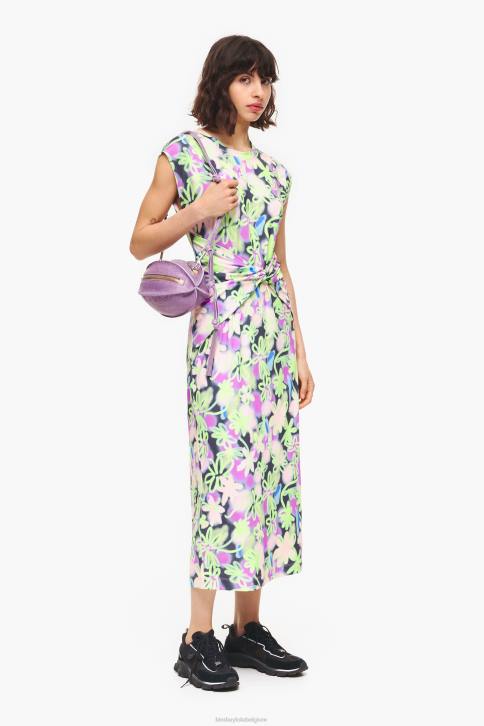 Getailleerde midi-jurk met graffiti-bloemenprint Bimba Y Lola lila kleding 4HDL215