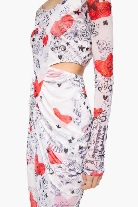 Getailleerde midi-jurk met hartjesprint Bimba Y Lola bijnaam kleding 4HDL224