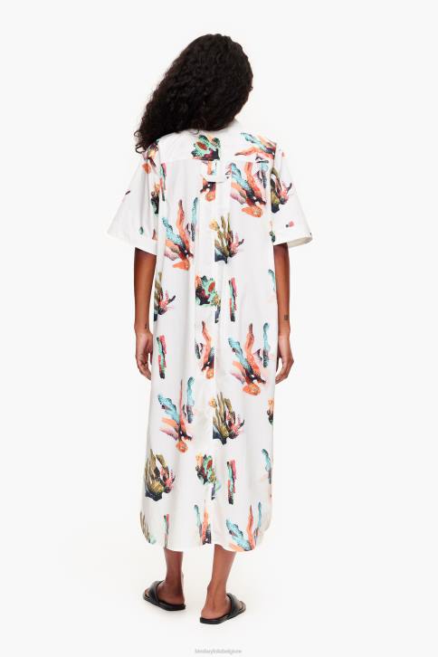 lange overhemdjurk met koraalprint Bimba Y Lola ivoor kleding 4HDL181