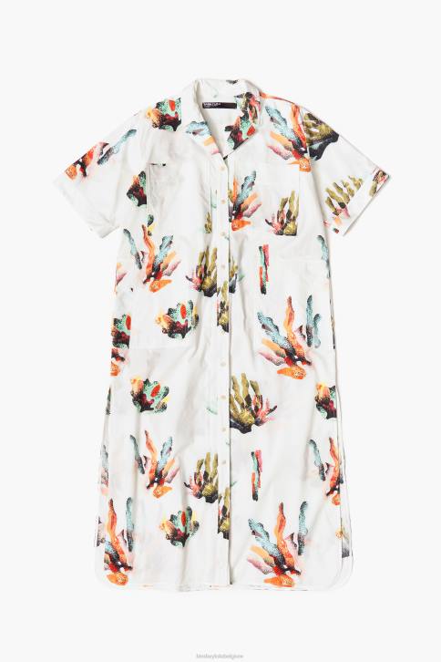 lange overhemdjurk met koraalprint Bimba Y Lola ivoor kleding 4HDL181