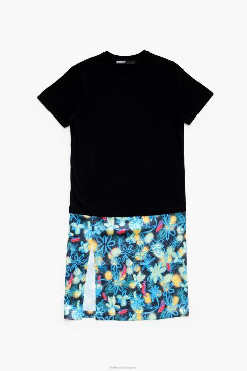 midi-t-shirtjurk met graffiti-bloemenprint Bimba Y Lola blauw kleding 4HDL235