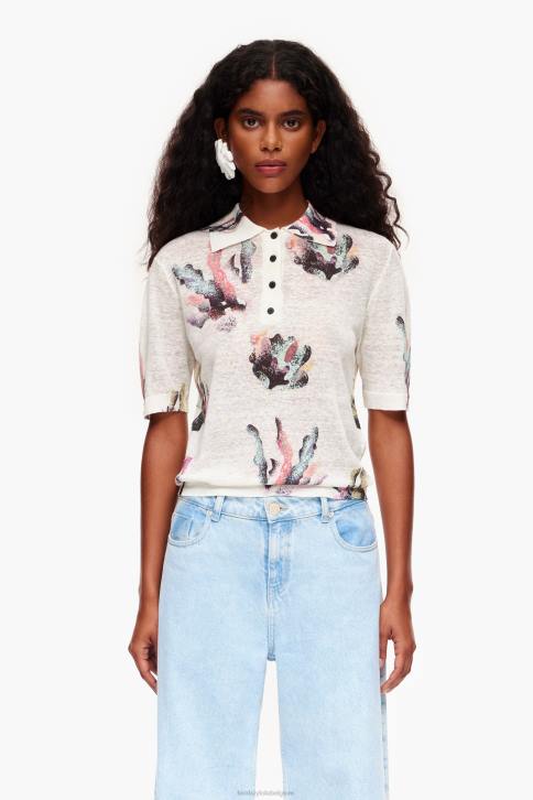 Gebreid poloshirt met koraalprint Bimba Y Lola ivoor kleding 4HDL354