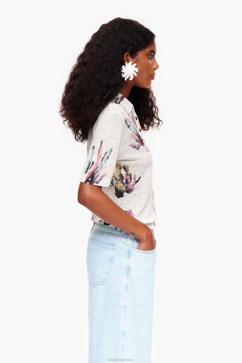 Gebreid poloshirt met koraalprint Bimba Y Lola ivoor kleding 4HDL354