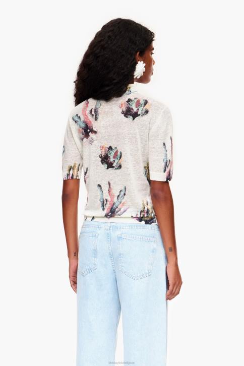 Gebreid poloshirt met koraalprint Bimba Y Lola ivoor kleding 4HDL354