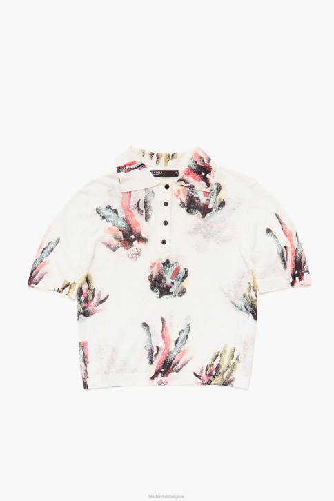 Gebreid poloshirt met koraalprint Bimba Y Lola ivoor kleding 4HDL354