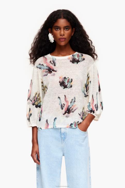 linnen trui met koraalprint Bimba Y Lola ivoor kleding 4HDL353