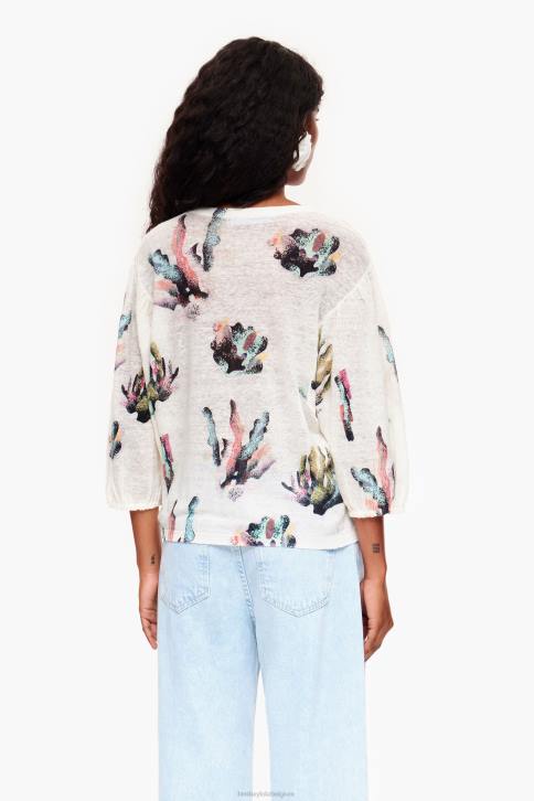 linnen trui met koraalprint Bimba Y Lola ivoor kleding 4HDL353