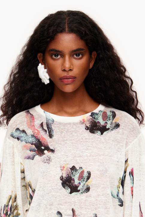 linnen trui met koraalprint Bimba Y Lola ivoor kleding 4HDL353