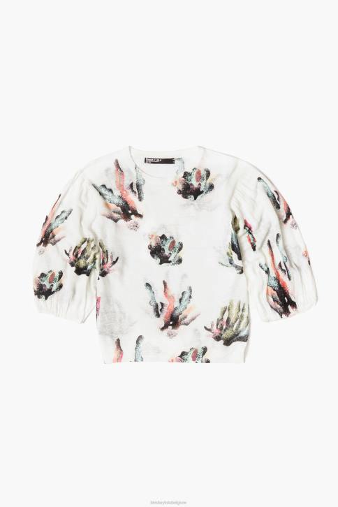 linnen trui met koraalprint Bimba Y Lola ivoor kleding 4HDL353