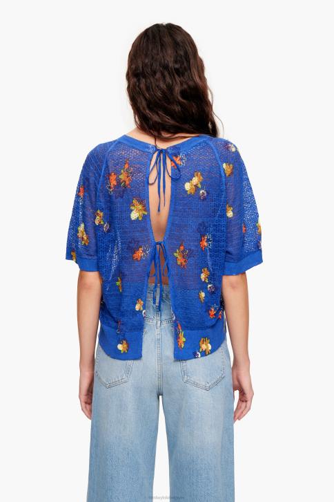 spray bloemen print linnen trui Bimba Y Lola blauw kleding 4HDL390
