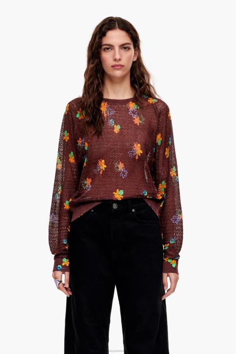 spray bloemen print linnen trui Bimba Y Lola bruin kleding 4HDL392