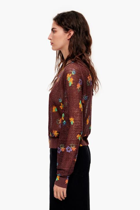 spray bloemen print linnen trui Bimba Y Lola bruin kleding 4HDL392