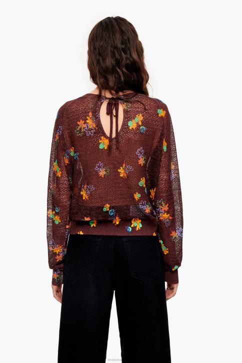 spray bloemen print linnen trui Bimba Y Lola bruin kleding 4HDL392