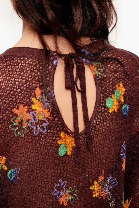spray bloemen print linnen trui Bimba Y Lola bruin kleding 4HDL392