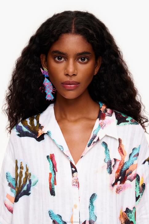overhemd met koraalprint Bimba Y Lola ivoor kleding 4HDL326