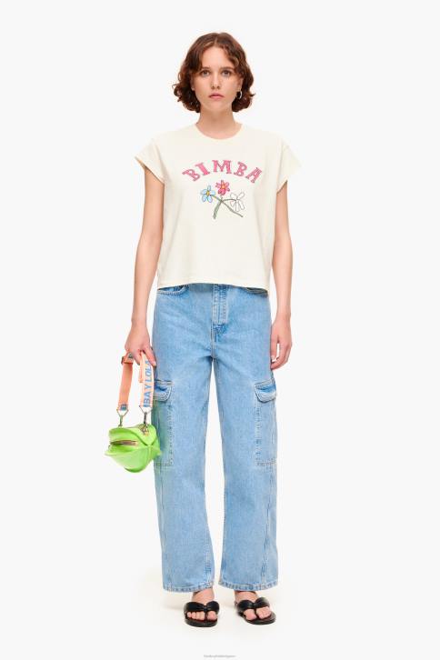 T-shirt met bloemenlogo Bimba Y Lola ecru kleding 4HDL275