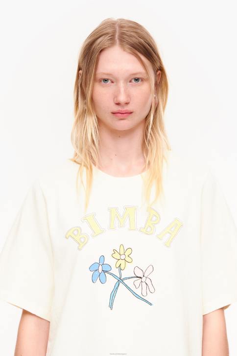 katoenen T-shirt met bloemenlogo Bimba Y Lola vanille kleding 4HDL269