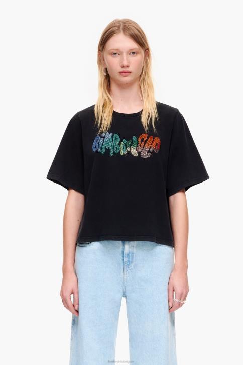 katoenen T-shirt met hotfix-logo Bimba Y Lola gewassen zwart kleding 4HDL280