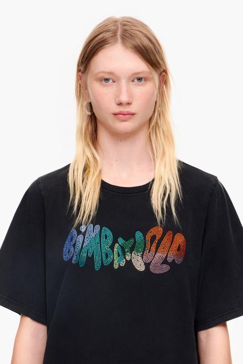 katoenen T-shirt met hotfix-logo Bimba Y Lola gewassen zwart kleding 4HDL280