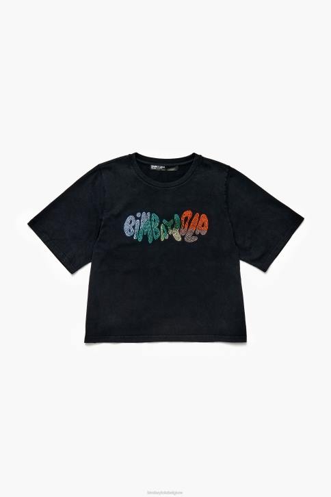 katoenen T-shirt met hotfix-logo Bimba Y Lola gewassen zwart kleding 4HDL280