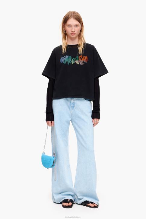 katoenen T-shirt met hotfix-logo Bimba Y Lola gewassen zwart kleding 4HDL280